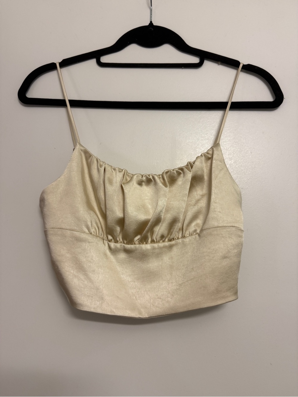 Zara Satin Cropped Spaghetti-Strap Top - Cream